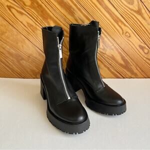 ZARA High Heel Chunky Sole Ankle Boots Leather Zip Up Black US 9 39